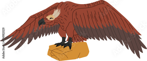 Nothronychus dinosaur, isolated prehistoric creature. Vector animal with wings and claws sitting on rock. Character for game design