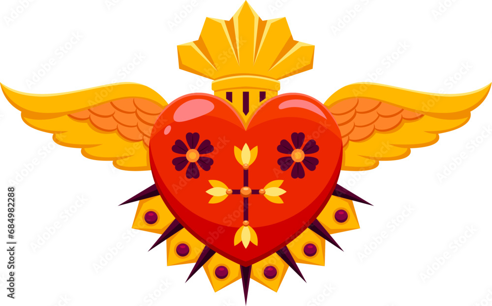 Mexican sacred heart with golden wings and crown. Mexico sacred symbol ...