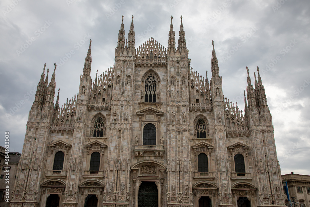 Milan Metropolitan Cathedral-Basilica f the Nativity of Saint Mary facade entrance in Italy