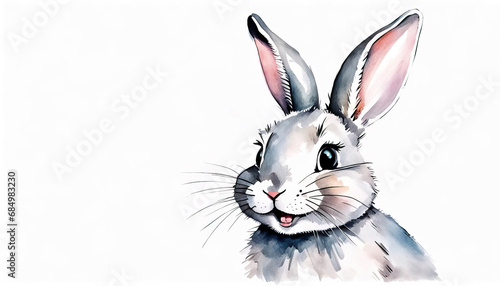 Cute easter bunny on white with copy space
