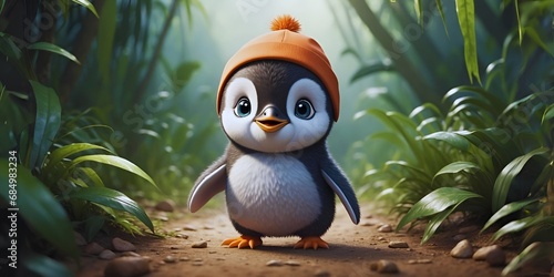 A cute adorable baby penguin wearing a cap, Cute baby animals, AI generated images, Baby animals