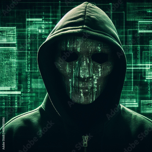 mysterious faceless thief hacker cyber criminal. malware virus Generative AI