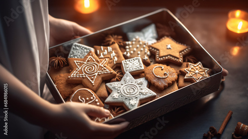 Gingerbread cookies with Jewish symbols in silver © khan