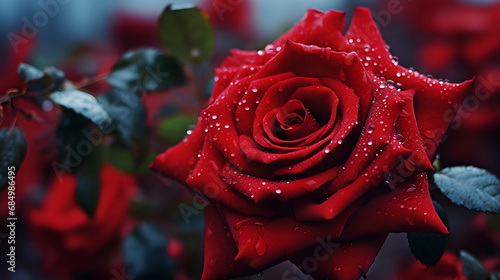 Closeup of red rose flower. generative ai.