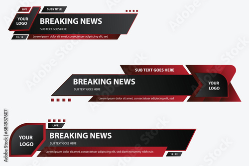 Vector lower third vector red and black futuristic design template set of tv or social media channel banners and bars for news and sports