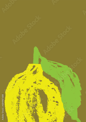 Vector template design for healthy eating cards, vegetarian food idea banner, fruity labels or cosmetic badges with lemon drawing in naive hand-drawn style with natural crayon texture. Citrus design.