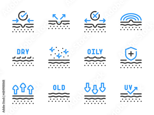 Skin care and Beauty vector line icons. Skin problems, Treatment and Skincare outline icon set.