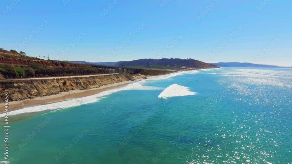 Torrey Pines State Beach With Scenic Seascape In San Diego, California, USA - drone shot Torrey Pines State Beach With Scenic Seascape In San Diego, California, USA - drone shot