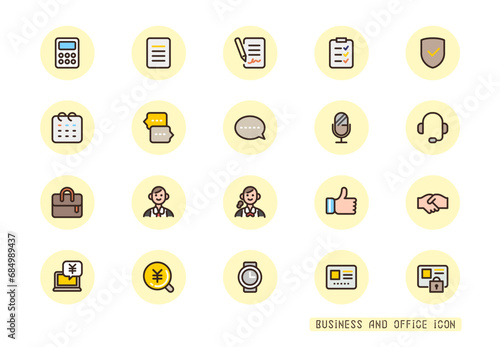 ビジネスのアイコンセット 契約,見積,相談 カラーの丸アイコン