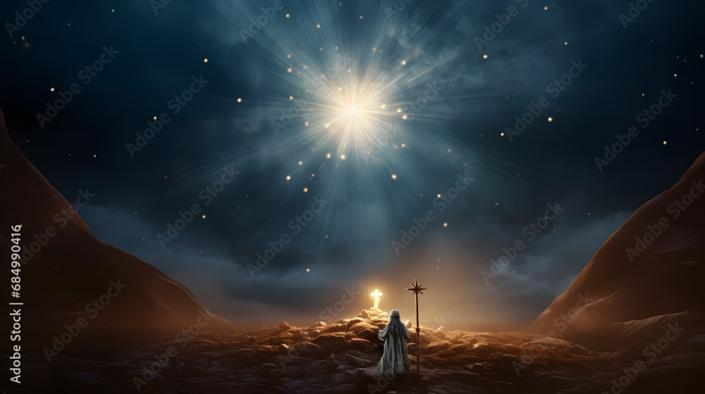 The star shines over the manger of christmas of Jesus Christ. generative ai. The star shines over the manger of christmas of Jesus Christ. generative ai.