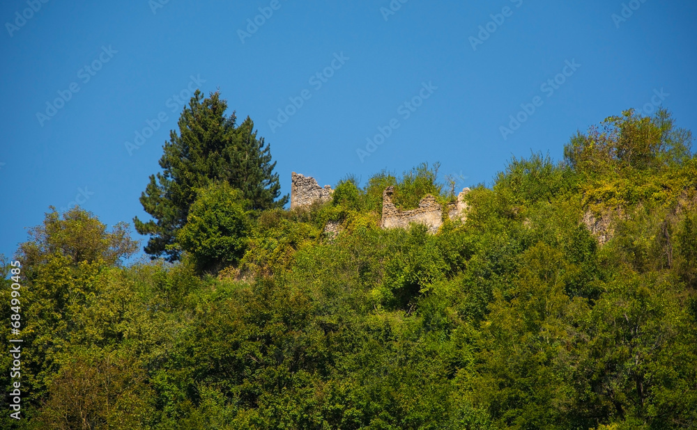 The historic 15th century Ostrovica Castle overlooking Kulen Vakuf village in the Una National Park. Una-Sana Canton, Federation of Bosnia and Herzegovina. Early September