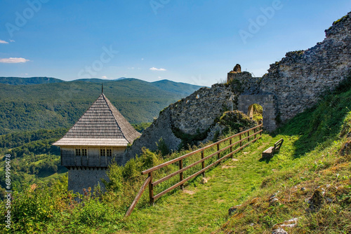 The historic 15th century Ostrovica Castle overlooking Kulen Vakuf village in the Una National Park. Una-Sana Canton, Federation of Bosnia and Herzegovina. Early September