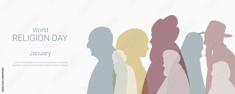 World Religion Day.Vector illustration with silhouettes of clergymen of different religions. - obrazy, fototapety, plakaty 
