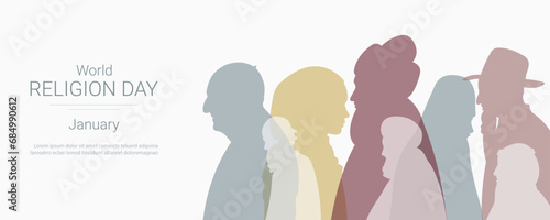 World Religion Day.Vector illustration with silhouettes of clergymen of different religions.