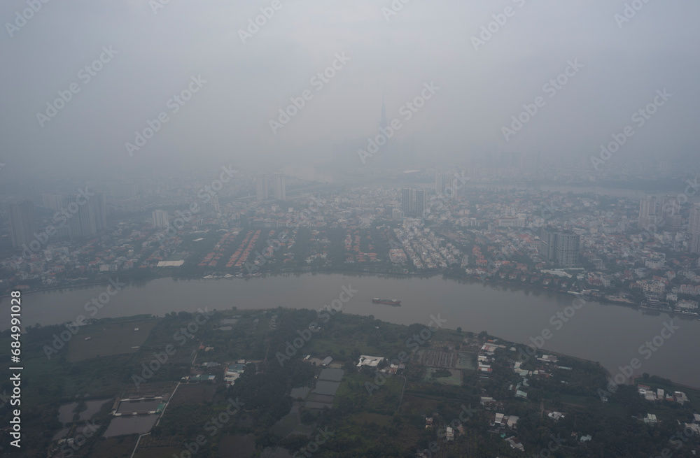 Ho Chi Minh City Vietnam aerial photo featuring high level air pollution