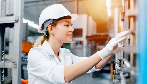 woman working in a factory background as a factory photo