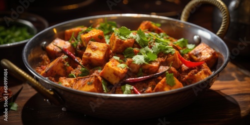 Masala with paneer butter or curry with cheese and hot pepper, a popular Indian dish. Generative AI