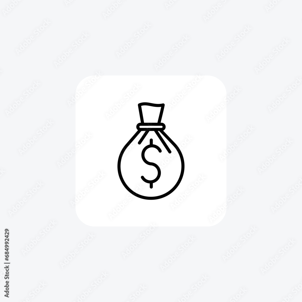 Money bag,Finance, Assets, Investment,Line Icon, Outline icon, vector icon, pixel perfect icon Money bag,Finance, Assets, Investment,Line Icon, Outline icon, vector icon, pixel perfect icon