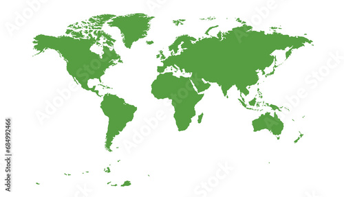 green world map with continent isolated on white background.