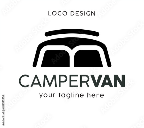 Caravan outline vector design. minimalistic design for campervan logo design. Editable and colorable vector effect. photo