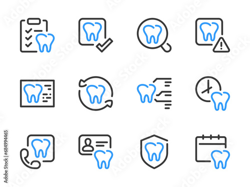 Tooth and Teeth care vector line icons. Dentistry, Dental treatment and Stomatology outline icon set.
