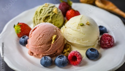 Homemade Organic Fresh fruit ice cream with special creamy ice cream