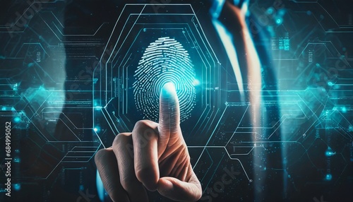 Future technology and cybernetics, fingerprint scanning biometric authentication, cybersecurity and fingerprint passwords photo
