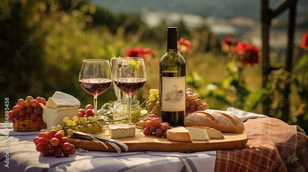 table gourmet wine drink outdoor vineyard picnic illustration summer ...