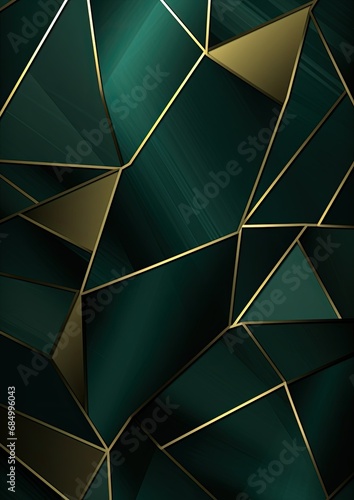 Abstract luxury polygonal dark green combine and gold