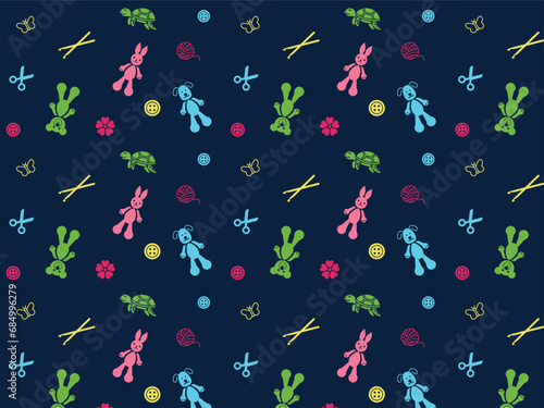 Vector knitting pattern background. Colorful pattern suitable for printing for toy packaging design and cards. (ID: 684996279)