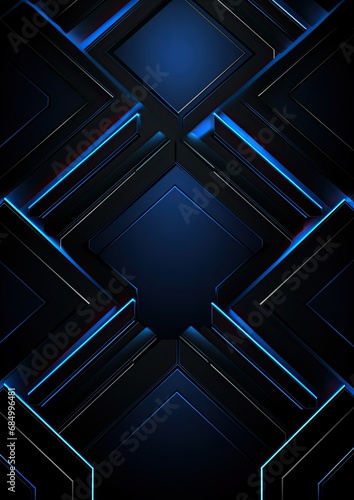 Abstract metallic blue lines black cyber geometric lines
