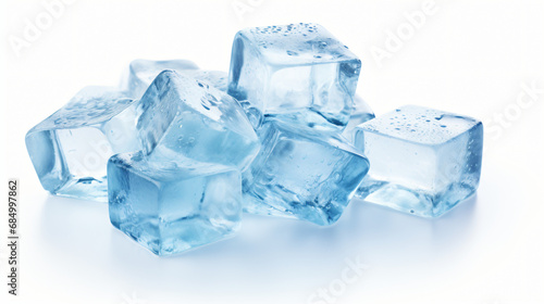 Heap of ice cubes on white background