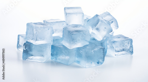 Heap of ice cubes on white background