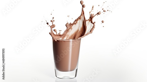 Chocolate milk splashes out of the glass. isolated