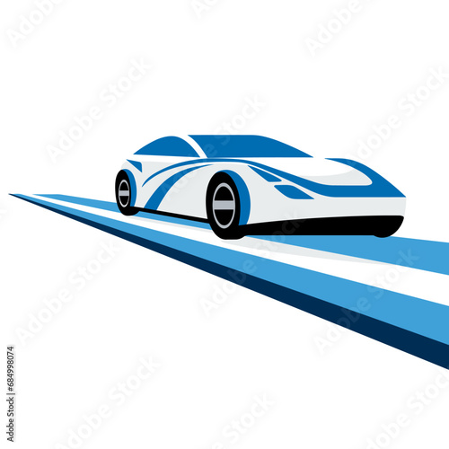 Car in motion filled blue logo. High performance vehicle. Automobile on road simple icon. Design element. Created with artificial intelligence. Ai art for corporate branding, website