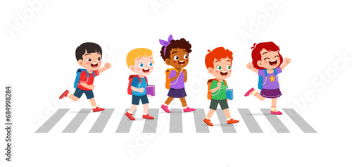 little kid crossing road together with friend