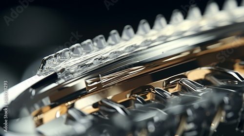 A macro shot of the clipper blades in motion, showcasing their precision and efficiency. Rendered in crystal-clear