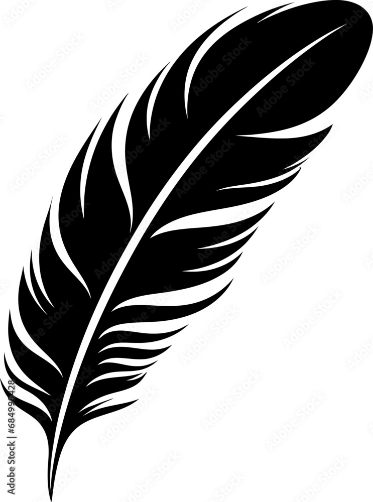 Feather silhouette in black color. Vector template for laser cutting.