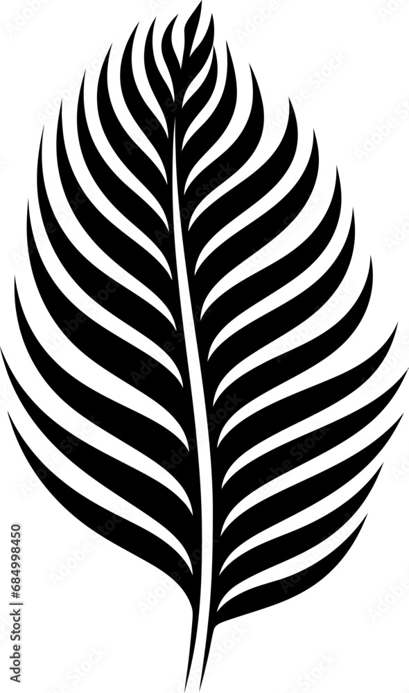 Obraz premium Exotic palm leaf silhouette icon in black color. Vector template.