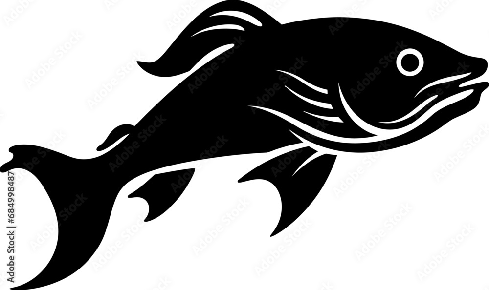 Naklejka premium Catfish silhouette icon in black color. Vector template.