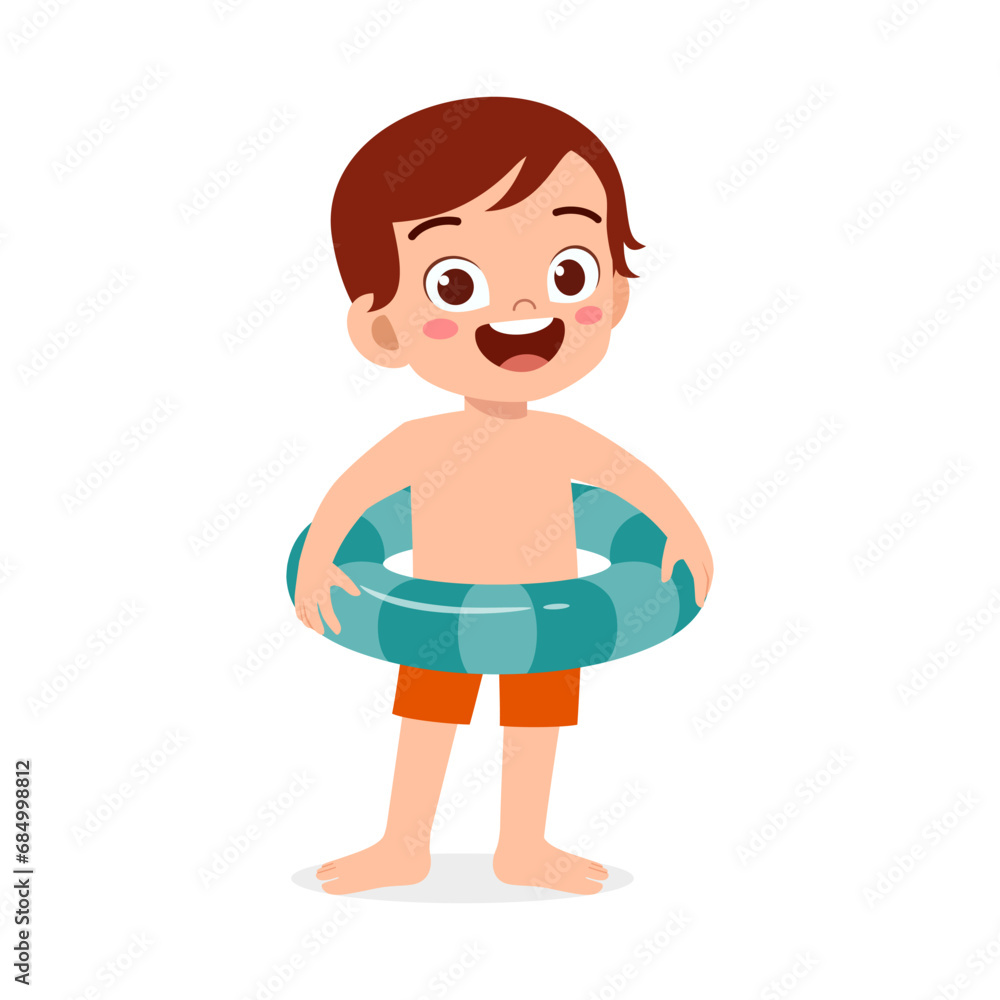 little kid using swim ring for swimming