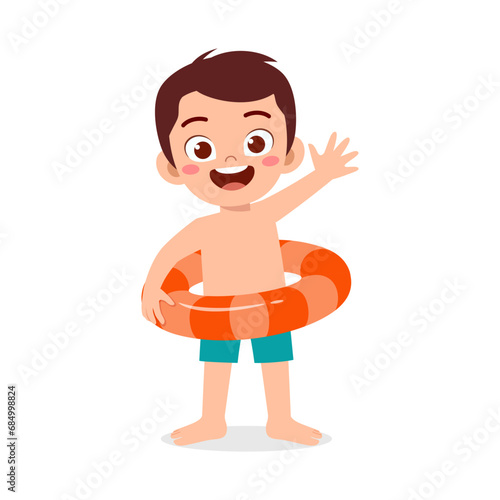 little kid using swim ring for swimming