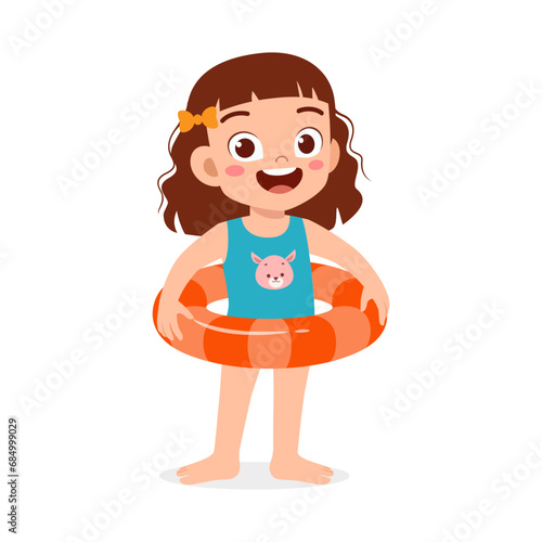 little kid using swim ring for swimming