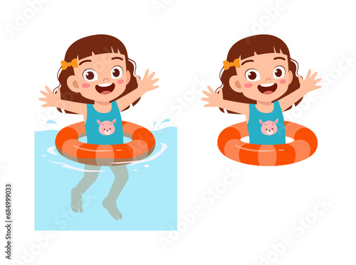 little kid using swim ring for swimming