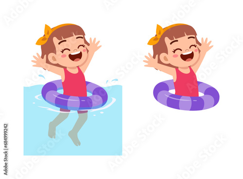 little kid using swim ring for swimming