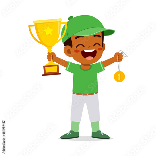 little kid holding trophy winning in sport