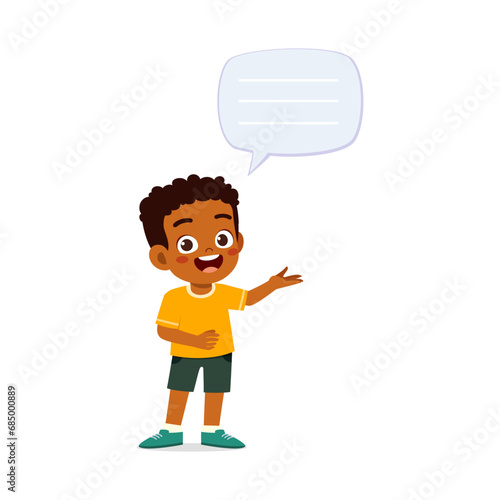 cute smart little boy speak with balloon chat