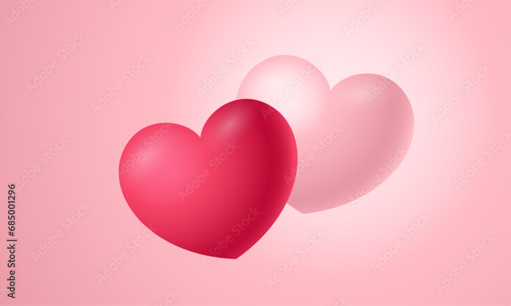 3D heart illustration. Vector red and pink heart for valentine's day. Love theme for your designs.