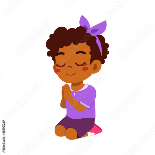 little kid show praying pose and feel peace