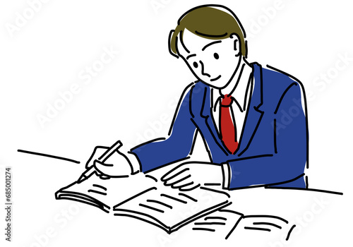 受験勉強する男子生徒のシンプル線画